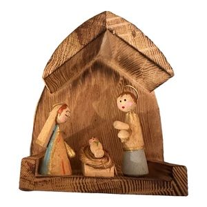 Vintage Miniature Wooden Peg Figurines Nativity & Creche, IOB